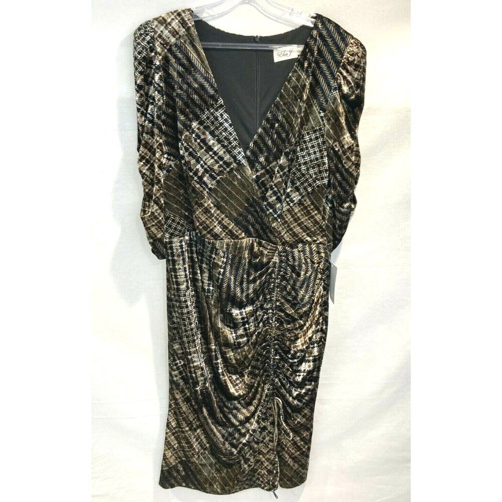 Eliza J Dress Velour Faux Wrap Womens size 16 Elastic Waist Ruched Slit Front